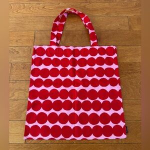 NWOT Marimekko Räsymatto cotton tote bag in red and pink polka dots